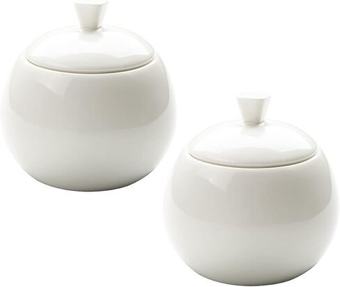 Sizikato Pure White Porcelain Sugar and Creamer Set, 14 Oz Salt Bowl with Lid and 10 Oz Creamer Pitcher in Saudi Arabia