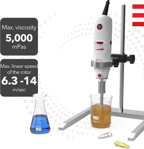 4E's USA جهاز تجانس محمول باليد مع حامل، مستوى 10 سرعات من 8000 إلى 30000 دورة في الدقيقة، مسبار 316L من الفولاذ المقاوم للصدأ 10 مم لعينة 1 مل إلى 250 مل، أقصى لزوجة 5000 مللي باسكال in Kuwait