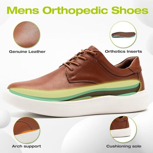 أحذية OrthoComfoot لتقويم العظام للرجال ذات عرض واسع عند أصابع القدم، أحذية أكسفورد جلدية مريحة لدعم قوس القدم لالتهاب اللفافة الأخمصية، أحذية مشي كاجوال لتقويم العظام لألم القدم والكعب in Kuwait