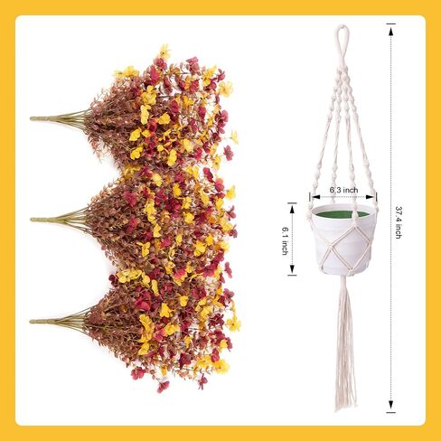 Autumn Artificial Fake Hanging Flowers Plants with Basket Fall Outdoor Decor,Faux Silk Colorful Daisy in Planter Boxwood No Fade Plastic Shrubs Decor Farmhouse Home Garden Thanksgiving(Yellow Brown) in Kuwait