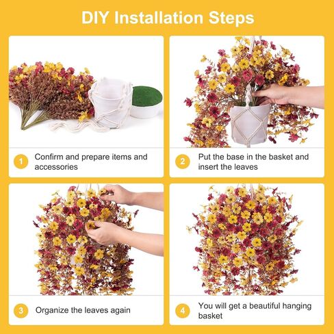 Autumn Artificial Fake Hanging Flowers Plants with Basket Fall Outdoor Decor,Faux Silk Colorful Daisy in Planter Boxwood No Fade Plastic Shrubs Decor Farmhouse Home Garden Thanksgiving(Yellow Brown) in Kuwait