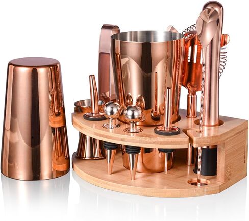 Bartender Kit with Stylish Stand, 12 Piece 20oz/25oz Boston Cocktail Shaker Set for Mixed Drink, Professional Stainless Steel Bar Set, Gift for Man Dad- Cocktail Recipes Booklet (Silver) in Saudi Arabia