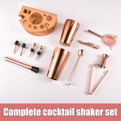 Bartender Kit with Stylish Stand, 12 Piece 20oz/25oz Boston Cocktail Shaker Set for Mixed Drink, Professional Stainless Steel Bar Set, Gift for Man Dad- Cocktail Recipes Booklet (Silver) in Saudi Arabia