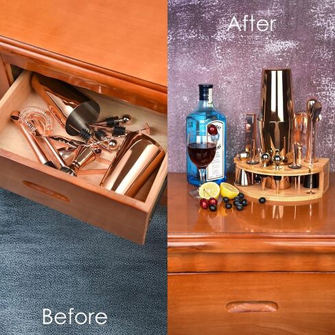 Bartender Kit with Stylish Stand, 12 Piece 20oz/25oz Boston Cocktail Shaker Set for Mixed Drink, Professional Stainless Steel Bar Set, Gift for Man Dad- Cocktail Recipes Booklet (Silver) in Saudi Arabia