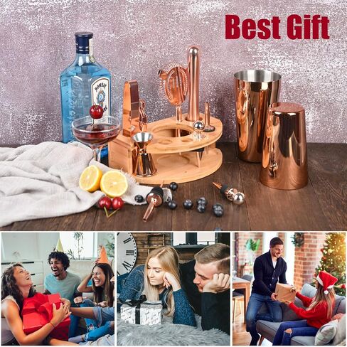Bartender Kit with Stylish Stand, 12 Piece 20oz/25oz Boston Cocktail Shaker Set for Mixed Drink, Professional Stainless Steel Bar Set, Gift for Man Dad- Cocktail Recipes Booklet (Silver) in Saudi Arabia
