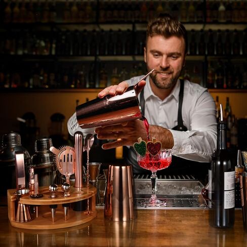 Bartender Kit with Stylish Stand, 12 Piece 20oz/25oz Boston Cocktail Shaker Set for Mixed Drink, Professional Stainless Steel Bar Set, Gift for Man Dad- Cocktail Recipes Booklet (Silver) in Saudi Arabia