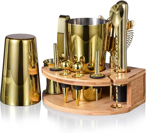 Bartender Kit with Stylish Stand, 12 Piece 20oz/25oz Boston Cocktail Shaker Set for Mixed Drink, Professional Stainless Steel Bar Set, Gift for Man Dad- Cocktail Recipes Booklet (Silver) in Saudi Arabia