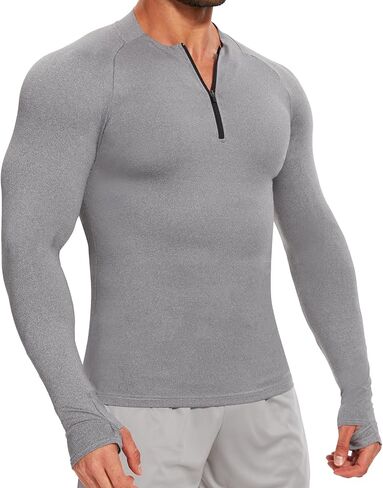 MISS MOLY Mens Long Sleeve Compression Shirt Workout Gym T-Shirt 1/4 Zip Up Dry Top Athletic Base Layer Sport Undershirt in Saudi Arabia