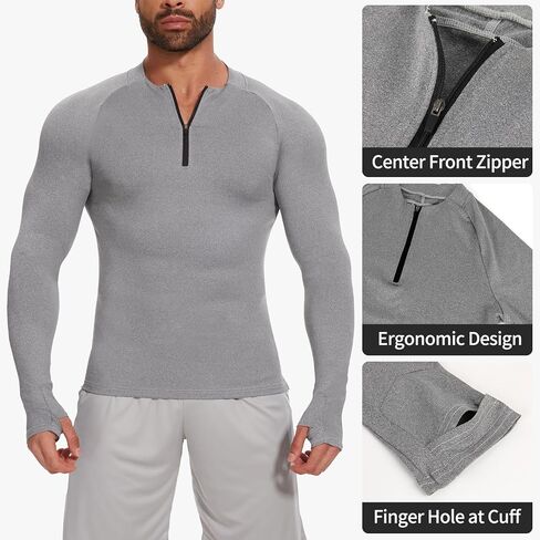MISS MOLY Mens Long Sleeve Compression Shirt Workout Gym T-Shirt 1/4 Zip Up Dry Top Athletic Base Layer Sport Undershirt in Saudi Arabia