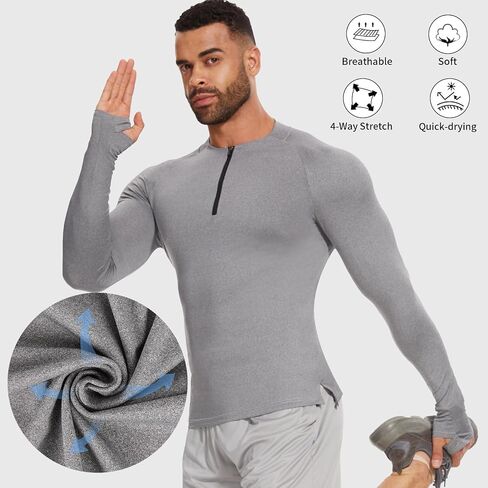 MISS MOLY Mens Long Sleeve Compression Shirt Workout Gym T-Shirt 1/4 Zip Up Dry Top Athletic Base Layer Sport Undershirt in Saudi Arabia