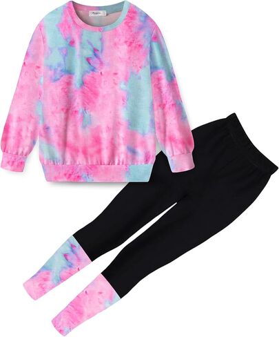 Arshiner Toddler Girls Clothes 2 Piece Outfit Sweatshirt Patchwork Leggings | Casual Clothing Sets Roundneck Long Sleeve Tops Fall Winter Sweatsuits in Saudi Arabia