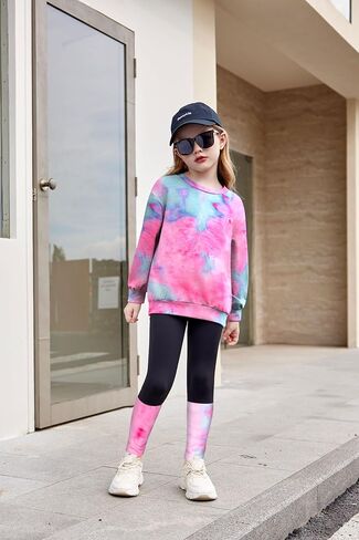 Arshiner Toddler Girls Clothes 2 Piece Outfit Sweatshirt Patchwork Leggings | Casual Clothing Sets Roundneck Long Sleeve Tops Fall Winter Sweatsuits in Saudi Arabia