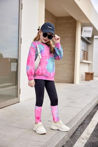 Arshiner Toddler Girls Clothes 2 Piece Outfit Sweatshirt Patchwork Leggings | Casual Clothing Sets Roundneck Long Sleeve Tops Fall Winter Sweatsuits in Saudi Arabia