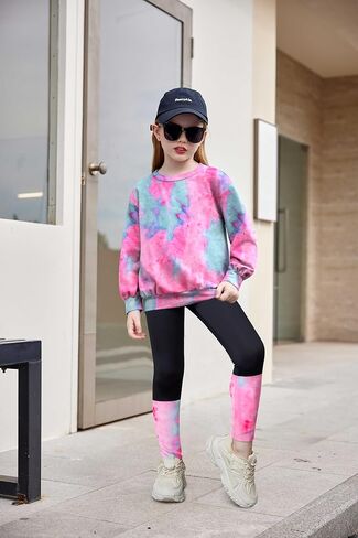 Arshiner Toddler Girls Clothes 2 Piece Outfit Sweatshirt Patchwork Leggings | Casual Clothing Sets Roundneck Long Sleeve Tops Fall Winter Sweatsuits in Saudi Arabia
