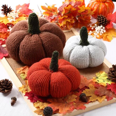 3 Pcs Crochet Pumpkin Faux Fall Pumpkins Knit Pumpkin Decor Halloween Crochet Handmade Pumpkins for Farmhouse Thanksgiving Harvest Wedding Table Centerpiece Kitchen Decor (Rustic Colors) in Saudi Arabia
