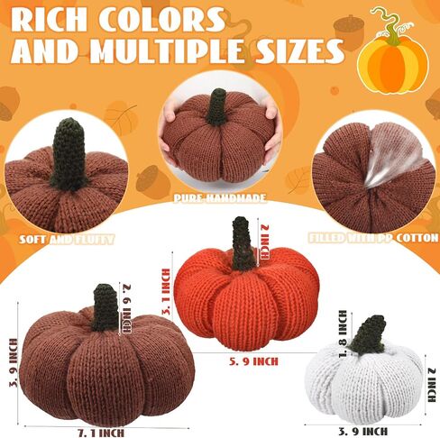 3 Pcs Crochet Pumpkin Faux Fall Pumpkins Knit Pumpkin Decor Halloween Crochet Handmade Pumpkins for Farmhouse Thanksgiving Harvest Wedding Table Centerpiece Kitchen Decor (Rustic Colors) in Saudi Arabia