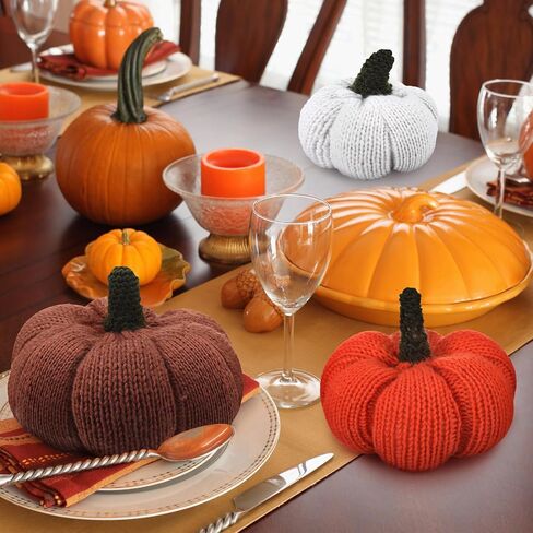 3 Pcs Crochet Pumpkin Faux Fall Pumpkins Knit Pumpkin Decor Halloween Crochet Handmade Pumpkins for Farmhouse Thanksgiving Harvest Wedding Table Centerpiece Kitchen Decor (Rustic Colors) in Saudi Arabia