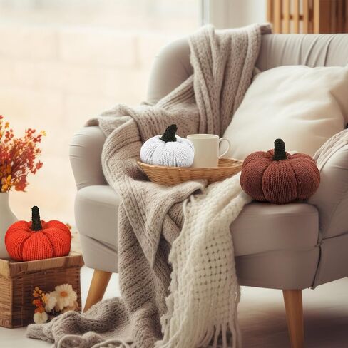 3 Pcs Crochet Pumpkin Faux Fall Pumpkins Knit Pumpkin Decor Halloween Crochet Handmade Pumpkins for Farmhouse Thanksgiving Harvest Wedding Table Centerpiece Kitchen Decor (Rustic Colors) in Saudi Arabia