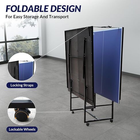 Portable Table Tennis Table,Foldable Ping Pong Game Set for Indoor/Outdoor,Ping Pong Table Top with Net,2Paddles and 3Balls,Table Tennis Set with Playback Mode,10 Minute Quick & Easy Assembly in Kuwait