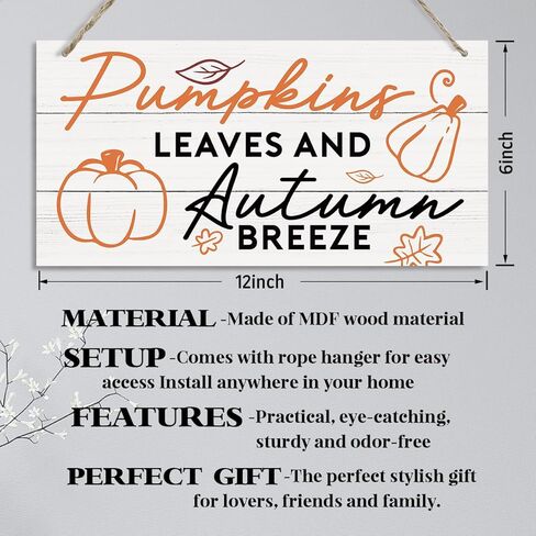 Hello Autumn Sign, Fall Decor Sign, Decorative Hanging Wall Plaque Wood Sign, Pumpkin Decor, Autumn Door Sign, Seasonal Home Decor, Autumn Fall Hanging Decor, Pumpkins Leaves and Autumn Breeze Sign in Saudi Arabia