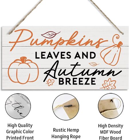 Hello Autumn Sign, Fall Decor Sign, Decorative Hanging Wall Plaque Wood Sign, Pumpkin Decor, Autumn Door Sign, Seasonal Home Decor, Autumn Fall Hanging Decor, Pumpkins Leaves and Autumn Breeze Sign in Saudi Arabia