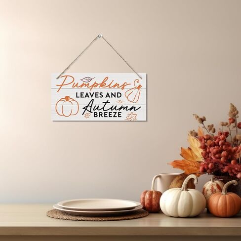 Hello Autumn Sign, Fall Decor Sign, Decorative Hanging Wall Plaque Wood Sign, Pumpkin Decor, Autumn Door Sign, Seasonal Home Decor, Autumn Fall Hanging Decor, Pumpkins Leaves and Autumn Breeze Sign in Saudi Arabia