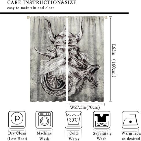 Viking Curtains,Vintage Tribe Mystic Totem Ancient Scandinavian Rune Print Window Treatments for Bedroom Living Room Kitchen Window Drapes 2 Panel Set,Total Size 42" x 45" in Saudi Arabia