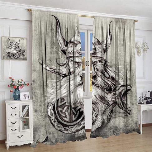 Viking Curtains,Vintage Tribe Mystic Totem Ancient Scandinavian Rune Print Window Treatments for Bedroom Living Room Kitchen Window Drapes 2 Panel Set,Total Size 42" x 45" in Saudi Arabia