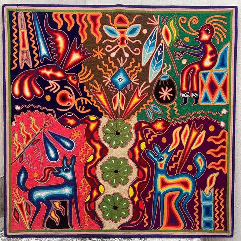 Mexico en la Piel Huichol Yarn Art Collection - Vibrant Wall Decor, 24x24 Inches - Colorful Wooden Painting Wall Art (Home) in Saudi Arabia