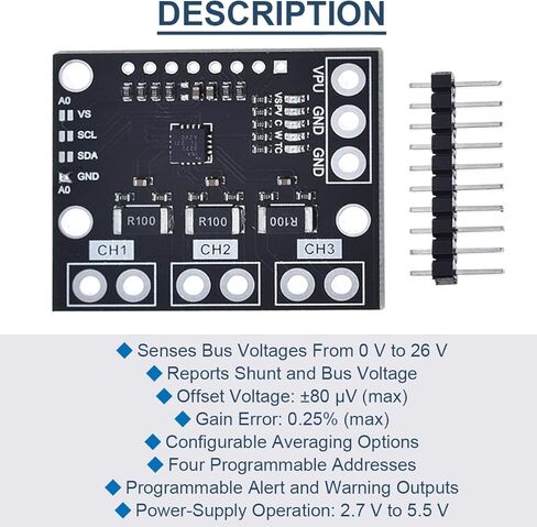 2 Pcs I2C SMBUS INA3221 3 Channel Shunt Current Voltage Monitor Sensor Module High Side Output Power Control Board Replacement INA219 in Kuwait