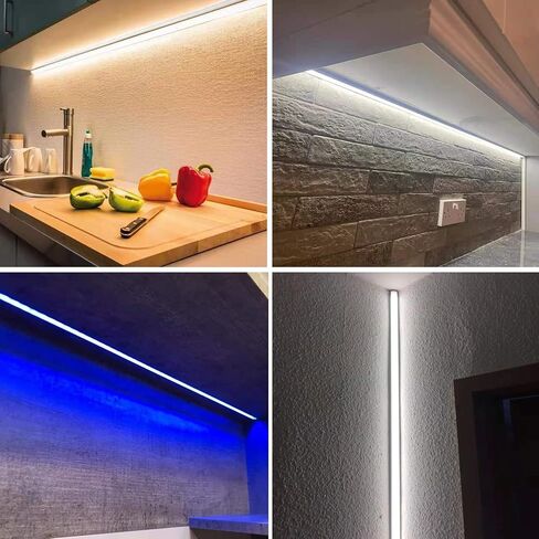 Besseto 20 حزمة 3.3 قدم/1 متر قناة ألومنيوم LED سوداء، شريط إضاءة LED ناشر قناة ألومنيوم مسار الإسكان لعداد الخزانة والسلالم (أسود-20 حزمة 3.3 قدم) in Kuwait