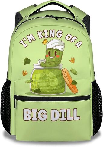Pickle School Backpack for Boys Girls, 16 Inch Green Backpacks for Kids 6-12 Years, Lightweight Cartoon Bookbag for Elementary in Kuwait