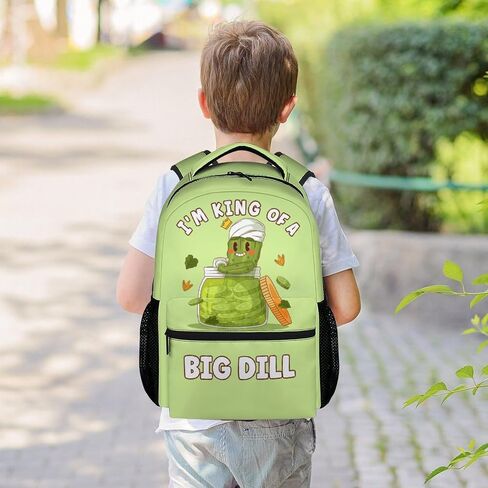 Pickle School Backpack for Boys Girls, 16 Inch Green Backpacks for Kids 6-12 Years, Lightweight Cartoon Bookbag for Elementary in Kuwait