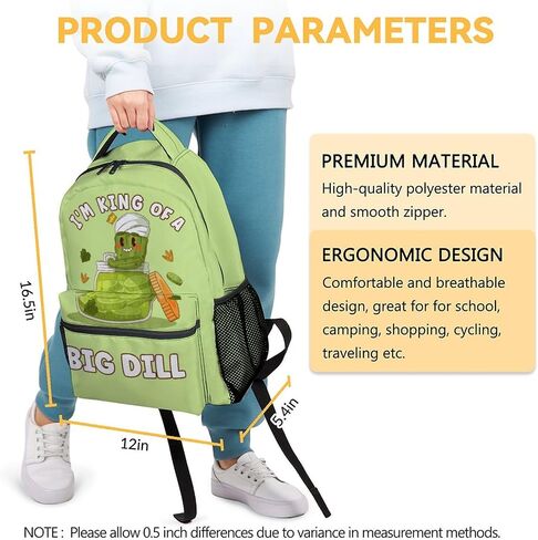 Pickle School Backpack for Boys Girls, 16 Inch Green Backpacks for Kids 6-12 Years, Lightweight Cartoon Bookbag for Elementary in Kuwait