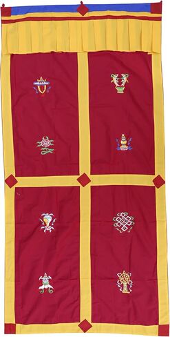 DharmaObjects Tibetan Buddhist 8 Lucky Symbols Door Curtain Wall Hanging Meditation Room (Blue) in Saudi Arabia