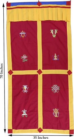 DharmaObjects Tibetan Buddhist 8 Lucky Symbols Door Curtain Wall Hanging Meditation Room (Blue) in Saudi Arabia