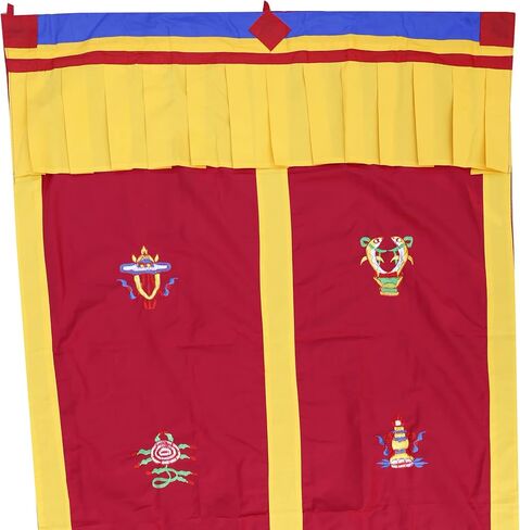 DharmaObjects Tibetan Buddhist 8 Lucky Symbols Door Curtain Wall Hanging Meditation Room (Blue) in Saudi Arabia