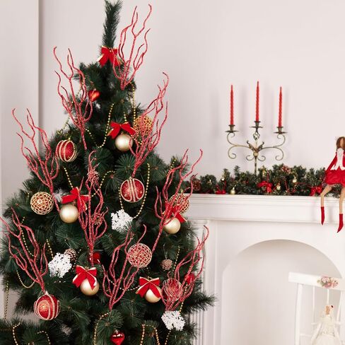 30 PCS Christmas Tree Filler Decorations, Glitter Christmas Tree Pick, Glitter Branches Vase Filler for Home Decor, Wedding Table Centerpiece, Xmas Holiday Party Decoration (Silver) in Saudi Arabia