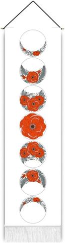 Umootek الأسود المرحلة القمرية نسيج لغرفة النوم بوهو الأحمر زهرة القمر نسيج طويل العمودي شرابة جدار الفن غرفة الديكور الجمالية الجدار شنقا زخرفة لضابط النوم المنزل (12.8 × 51.2 بوصة) in Kuwait