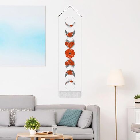 Umootek الأسود المرحلة القمرية نسيج لغرفة النوم بوهو الأحمر زهرة القمر نسيج طويل العمودي شرابة جدار الفن غرفة الديكور الجمالية الجدار شنقا زخرفة لضابط النوم المنزل (12.8 × 51.2 بوصة) in Kuwait