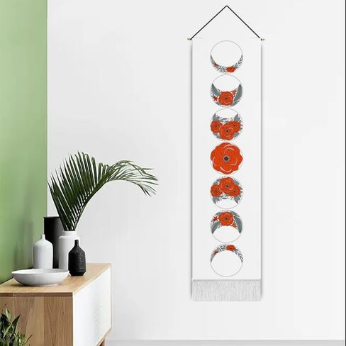 Umootek الأسود المرحلة القمرية نسيج لغرفة النوم بوهو الأحمر زهرة القمر نسيج طويل العمودي شرابة جدار الفن غرفة الديكور الجمالية الجدار شنقا زخرفة لضابط النوم المنزل (12.8 × 51.2 بوصة) in Kuwait