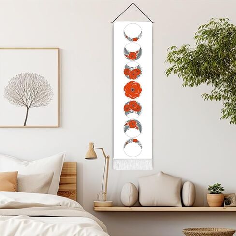 Umootek الأسود المرحلة القمرية نسيج لغرفة النوم بوهو الأحمر زهرة القمر نسيج طويل العمودي شرابة جدار الفن غرفة الديكور الجمالية الجدار شنقا زخرفة لضابط النوم المنزل (12.8 × 51.2 بوصة) in Kuwait