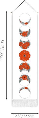 Umootek الأسود المرحلة القمرية نسيج لغرفة النوم بوهو الأحمر زهرة القمر نسيج طويل العمودي شرابة جدار الفن غرفة الديكور الجمالية الجدار شنقا زخرفة لضابط النوم المنزل (12.8 × 51.2 بوصة) in Kuwait