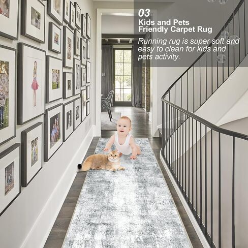 Capslpad Abstract Washable Runner Rug, 2x6 Beige Non-Slip Hallway Runner Rug, Modern Low Pile Kitchen Runner Rug, Ultra Soft Print Distressed Runner for Entryway, Bedroom, Laundry, Living Room in Kuwait