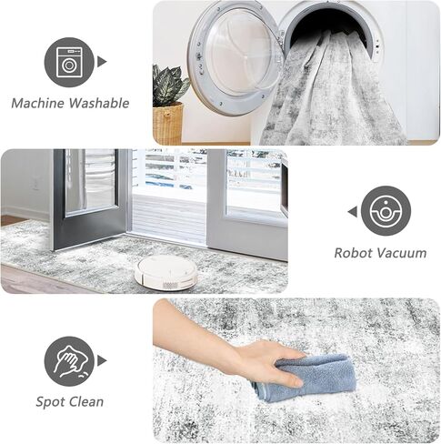 Capslpad Abstract Washable Runner Rug, 2x6 Beige Non-Slip Hallway Runner Rug, Modern Low Pile Kitchen Runner Rug, Ultra Soft Print Distressed Runner for Entryway, Bedroom, Laundry, Living Room in Kuwait