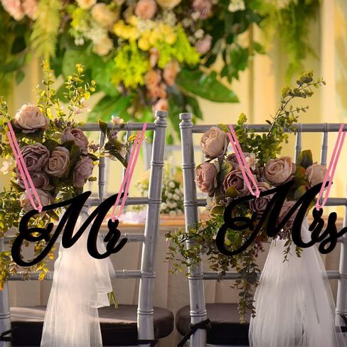 Wooden Chair Signs, 1 Pair Mr Mrs Chair Back Hanging Pendant with Ribbon Chair Decor Wooden Chair Plaque Sign for Wedding Anniversary Party Vintage Decorations White in Kuwait