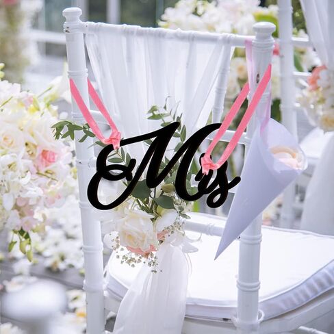 Wooden Chair Signs, 1 Pair Mr Mrs Chair Back Hanging Pendant with Ribbon Chair Decor Wooden Chair Plaque Sign for Wedding Anniversary Party Vintage Decorations White in Kuwait