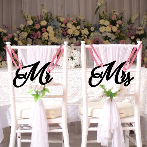 Wooden Chair Signs, 1 Pair Mr Mrs Chair Back Hanging Pendant with Ribbon Chair Decor Wooden Chair Plaque Sign for Wedding Anniversary Party Vintage Decorations White in Kuwait