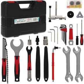 Get Out! Bike Tool Kit Set Portable for Off-Road, Street, and Mountain Bikes - 29pc Bicycle Repair Kit with Tire Patch and Chain Fix Tools for Hollowtech II, ISIS, Octalink Cranksets