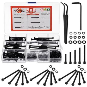 600 Pcs M3 Screws Assortment Kit, M3x 6/8/10/12/16/20/25/30mm M3 Screw Kits 12.9 Alloy Steel Nuts and Bolts Assortment Kit Black Zinc Plated Hex Socket Head Screws Nuts Bolts and Washers Set